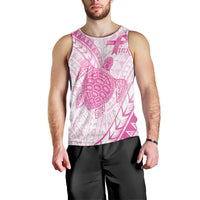 Breast Cancer Awareness Personalised Men Tank Top Pink Ribbon Turtle Polynesian Pattern White