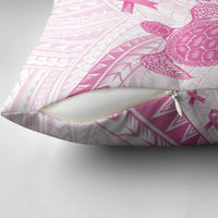Breast Cancer Awareness Pillow Cover Pink Ribbon Turtle Polynesian Pattern White