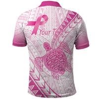 Breast Cancer Awareness Personalised Polo Shirt Pink Ribbon Turtle Polynesian Pattern White