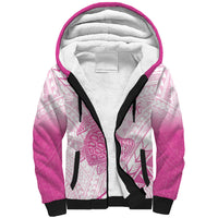 Breast Cancer Awareness Personalised Sherpa Hoodie Pink Ribbon Turtle Polynesian Pattern White