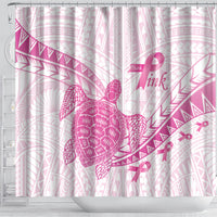 Breast Cancer Awareness Shower Curtain Pink Ribbon Turtle Polynesian Pattern White
