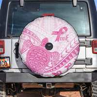 Breast Cancer Awareness Spare Tire Cover Pink Ribbon Turtle Polynesian Pattern White