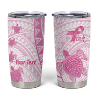 Breast Cancer Awareness Personalised Tumbler Cup Pink Ribbon Turtle Polynesian Pattern White