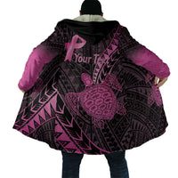Breast Cancer Awareness Personalised Cloak Pink Ribbon Turtle Polynesian Pattern Black