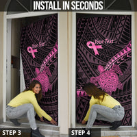 Breast Cancer Awareness Personalised Door Cover Pink Ribbon Turtle Polynesian Pattern Black