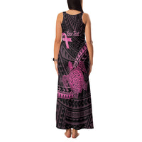 Breast Cancer Awareness Personalised Family Matching Tank Maxi Dress and Hawaiian Shirt Pink Ribbon Turtle Polynesian Pattern Black