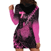 Breast Cancer Awareness Personalised Hoodie Dress Pink Ribbon Turtle Polynesian Pattern Black