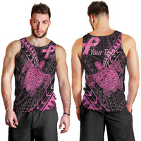 Breast Cancer Awareness Personalised Men Tank Top Pink Ribbon Turtle Polynesian Pattern Black