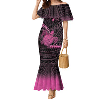 Breast Cancer Awareness Personalised Mermaid Dress Pink Ribbon Turtle Polynesian Pattern Black