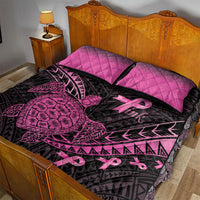 Breast Cancer Awareness Quilt Bed Set Pink Ribbon Turtle Polynesian Pattern Black