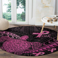 Breast Cancer Awareness Round Carpet Pink Ribbon Turtle Polynesian Pattern Black