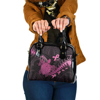 Breast Cancer Awareness Shoulder Handbag Pink Ribbon Turtle Polynesian Pattern Black