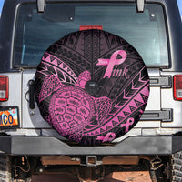 Breast Cancer Awareness Spare Tire Cover Pink Ribbon Turtle Polynesian Pattern Black LT22 Pink - Polynesian Pride