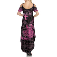 Breast Cancer Awareness Personalised Summer Maxi Dress Pink Ribbon Turtle Polynesian Pattern Black