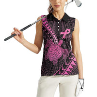 Breast Cancer Awareness Personalised Women Sleeveless Polo Shirt Pink Ribbon Turtle Polynesian Pattern Black LT22 - Polynesian Pride