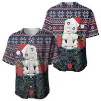 New Zealand Hei Tiki Christmas In July Baseball Jersey Pohutukawa Santa Xmas Polynesian Pattern LT22 - Polynesian Pride