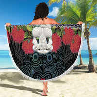 New Zealand Hei Tiki Christmas In July Beach Blanket Pohutukawa Santa Xmas Polynesian Pattern LT22 - Polynesian Pride