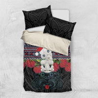 New Zealand Hei Tiki Christmas In July Bedding Set Pohutukawa Santa Xmas Polynesian Pattern LT22 US Twin 172cm x 218cm Black - Polynesian Pride
