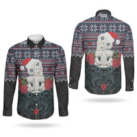 New Zealand Hei Tiki Christmas In July Couples Matching Long Sleeve Bodycon Dress and Long Sleeve Button Shirt Pohutukawa Santa Xmas Polynesian Pattern LT22 - Polynesian Pride