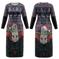 New Zealand Hei Tiki Christmas In July Couples Matching Long Sleeve Bodycon Dress and Long Sleeve Button Shirt Pohutukawa Santa Xmas Polynesian Pattern LT22 - Polynesian Pride