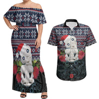 New Zealand Hei Tiki Christmas In July Couples Matching Off Shoulder Maxi Dress and Hawaiian Shirt Pohutukawa Santa Xmas Polynesian Pattern LT22 Black - Polynesian Pride