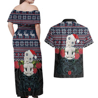New Zealand Hei Tiki Christmas In July Couples Matching Off Shoulder Maxi Dress and Hawaiian Shirt Pohutukawa Santa Xmas Polynesian Pattern LT22 - Polynesian Pride