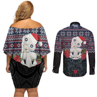 New Zealand Hei Tiki Christmas In July Couples Matching Off Shoulder Short Dress and Long Sleeve Button Shirt Pohutukawa Santa Xmas Polynesian Pattern LT22 - Polynesian Pride
