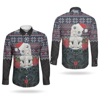 New Zealand Hei Tiki Christmas In July Couples Matching Off The Shoulder Long Sleeve Dress and Long Sleeve Button Shirt Pohutukawa Santa Xmas Polynesian Pattern LT22 - Polynesian Pride