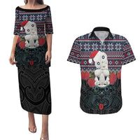 New Zealand Hei Tiki Christmas In July Couples Matching Puletasi and Hawaiian Shirt Pohutukawa Santa Xmas Polynesian Pattern LT22 Black - Polynesian Pride