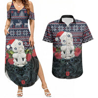 New Zealand Hei Tiki Christmas In July Couples Matching Summer Maxi Dress and Hawaiian Shirt Pohutukawa Santa Xmas Polynesian Pattern LT22 Black - Polynesian Pride
