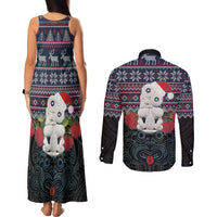 New Zealand Hei Tiki Christmas In July Couples Matching Tank Maxi Dress and Long Sleeve Button Shirt Pohutukawa Santa Xmas Polynesian Pattern LT22 - Polynesian Pride