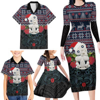 New Zealand Hei Tiki Christmas In July Family Matching Long Sleeve Bodycon Dress and Hawaiian Shirt Pohutukawa Santa Xmas Polynesian Pattern LT22 - Polynesian Pride