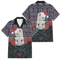 New Zealand Hei Tiki Christmas In July Family Matching Long Sleeve Bodycon Dress and Hawaiian Shirt Pohutukawa Santa Xmas Polynesian Pattern LT22 Dad's Shirt - Short Sleeve Black - Polynesian Pride