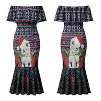 New Zealand Hei Tiki Christmas In July Family Matching Mermaid Dress and Hawaiian Shirt Pohutukawa Santa Xmas Polynesian Pattern LT22 Mom's Dress Black - Polynesian Pride