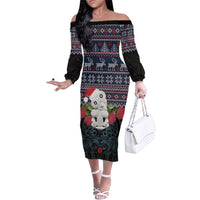 New Zealand Hei Tiki Christmas In July Family Matching Off The Shoulder Long Sleeve Dress and Hawaiian Shirt Pohutukawa Santa Xmas Polynesian Pattern LT22 Mom's Dress Black - Polynesian Pride