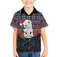 New Zealand Hei Tiki Christmas In July Family Matching Off The Shoulder Long Sleeve Dress and Hawaiian Shirt Pohutukawa Santa Xmas Polynesian Pattern LT22 Son's Shirt Black - Polynesian Pride