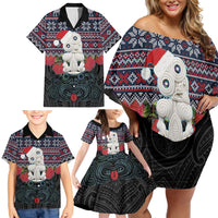 New Zealand Hei Tiki Christmas In July Family Matching Off Shoulder Short Dress and Hawaiian Shirt Pohutukawa Santa Xmas Polynesian Pattern LT22 - Polynesian Pride