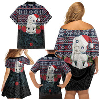New Zealand Hei Tiki Christmas In July Family Matching Off Shoulder Short Dress and Hawaiian Shirt Pohutukawa Santa Xmas Polynesian Pattern LT22 - Polynesian Pride