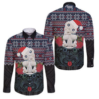 New Zealand Hei Tiki Christmas In July Family Matching Off Shoulder Short Dress and Hawaiian Shirt Pohutukawa Santa Xmas Polynesian Pattern LT22 Dad's Shirt - Long Sleeve Black - Polynesian Pride