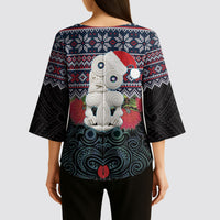 New Zealand Hei Tiki Christmas In July Kimono Sleeve Blouse Pohutukawa Santa Xmas Polynesian Pattern LT22 - Polynesian Pride
