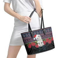 New Zealand Hei Tiki Christmas In July Leather Tote Bag Pohutukawa Santa Xmas Polynesian Pattern LT22 - Polynesian Pride