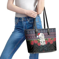 New Zealand Hei Tiki Christmas In July Leather Tote Bag Pohutukawa Santa Xmas Polynesian Pattern LT22 - Polynesian Pride