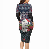 New Zealand Hei Tiki Christmas In July Long Sleeve Bodycon Dress Pohutukawa Santa Xmas Polynesian Pattern LT22 - Polynesian Pride