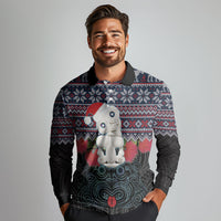New Zealand Hei Tiki Christmas In July Long Sleeve Polo Shirt Pohutukawa Santa Xmas Polynesian Pattern LT22 - Polynesian Pride