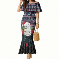 New Zealand Hei Tiki Christmas In July Mermaid Dress Pohutukawa Santa Xmas Polynesian Pattern LT22 Women Black - Polynesian Pride