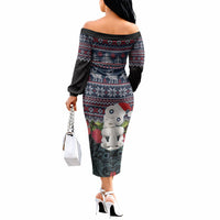 New Zealand Hei Tiki Christmas In July Off The Shoulder Long Sleeve Dress Pohutukawa Santa Xmas Polynesian Pattern LT22 - Polynesian Pride