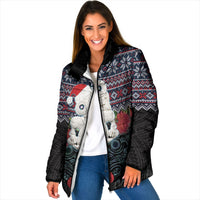 New Zealand Hei Tiki Christmas In July Padded Jacket Pohutukawa Santa Xmas Polynesian Pattern LT22 Women Black - Polynesian Pride
