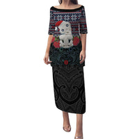New Zealand Hei Tiki Christmas In July Puletasi Pohutukawa Santa Xmas Polynesian Pattern LT22 Long Dress Black - Polynesian Pride