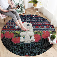 New Zealand Hei Tiki Christmas In July Round Carpet Pohutukawa Santa Xmas Polynesian Pattern LT22 - Polynesian Pride