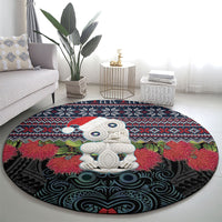 New Zealand Hei Tiki Christmas In July Round Carpet Pohutukawa Santa Xmas Polynesian Pattern LT22 - Polynesian Pride